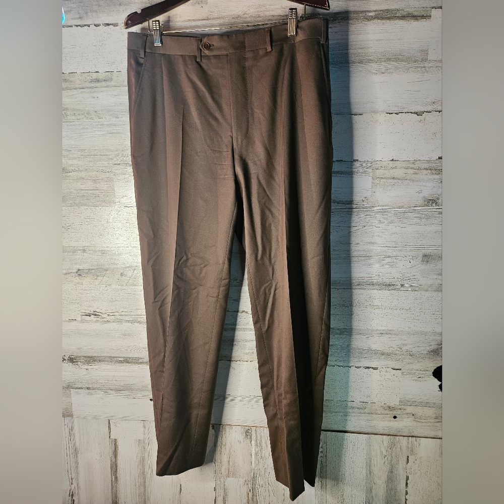 Mens 100% Wool Dress pants Size 34 X 31 Canali Chocolate Brown Pleated